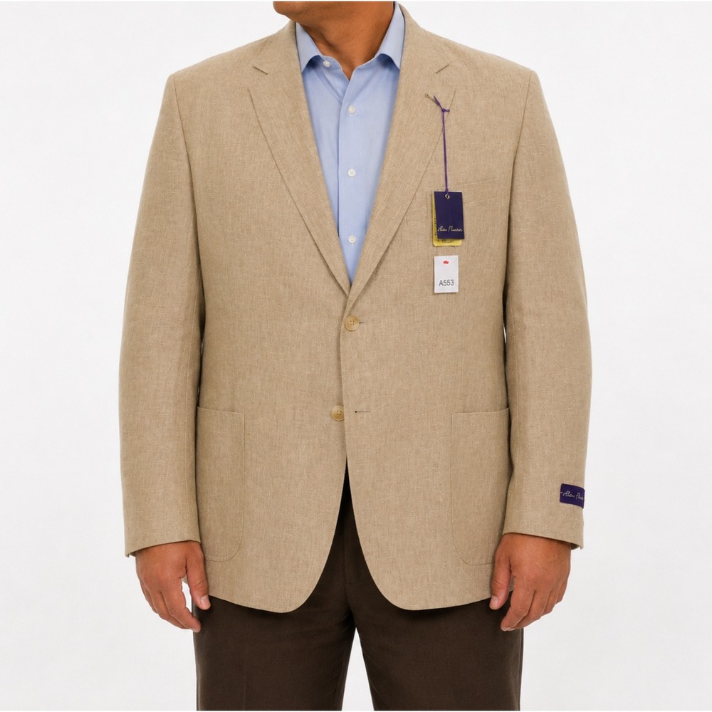 Alan Flusser Linen Blazer Mens 2XL Beige Double Vent 2 Button Casual Summer New